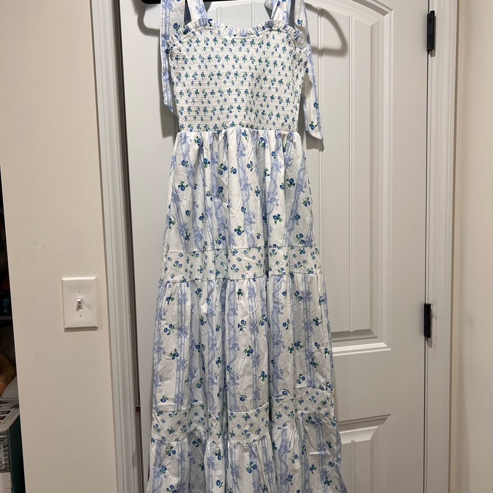 Kathryn Worth Collective Floral Maxi Dress with Blue and White Pattern